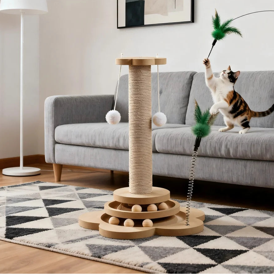 Le Tourni-Griffes — Griffoir en bois et jeu rotatif pour chat