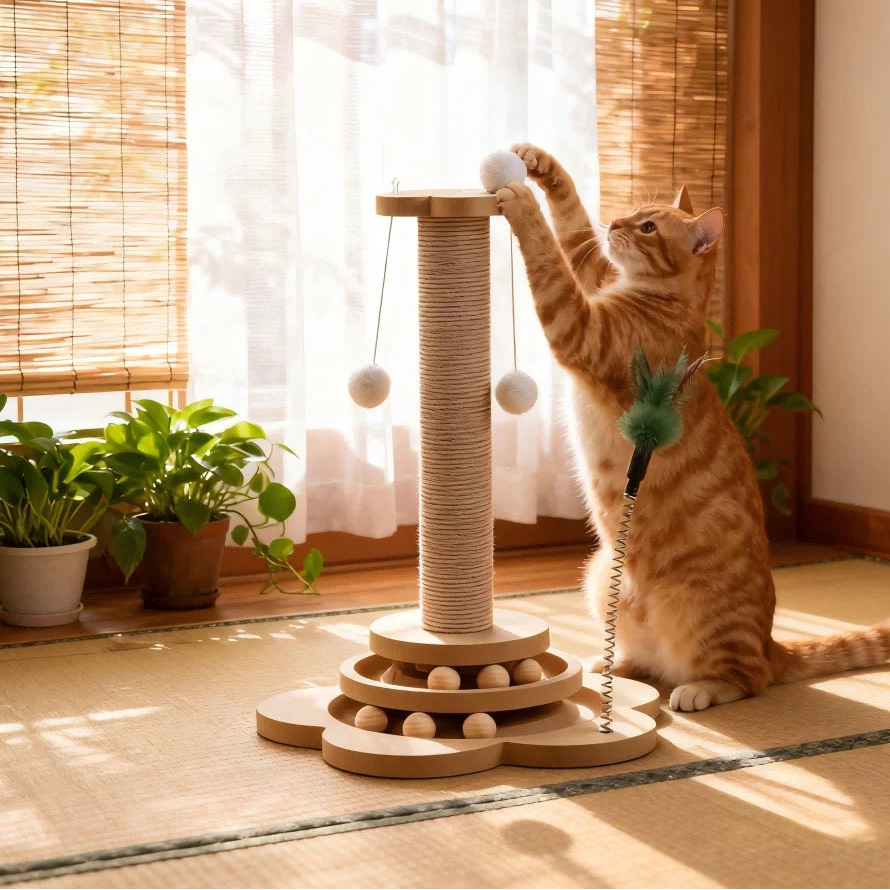 Le Tourni-Griffes — Griffoir en bois et jeu rotatif pour chat