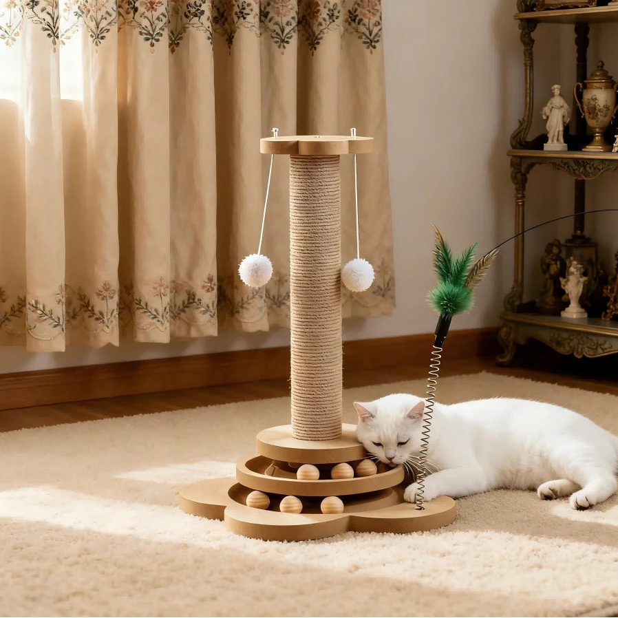 Le Tourni-Griffes — Griffoir en bois et jeu rotatif pour chat