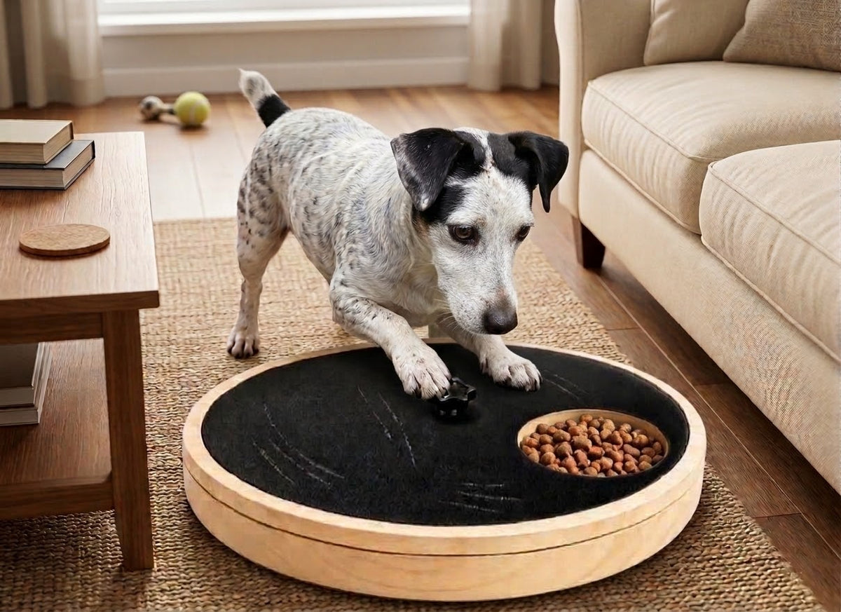 WoodPlay 3-en-1 — Plateau d’enrichissement en bois pour chien et chat