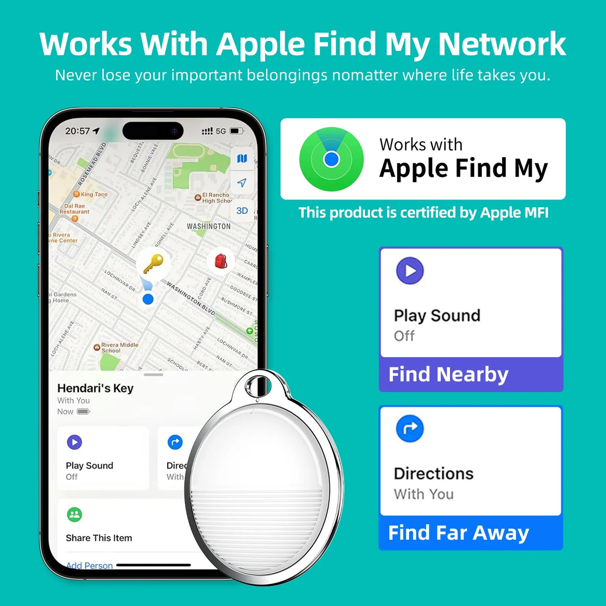 SafeTag — Mini traceur Bluetooth pour animaux et objets, compatible Apple Find My