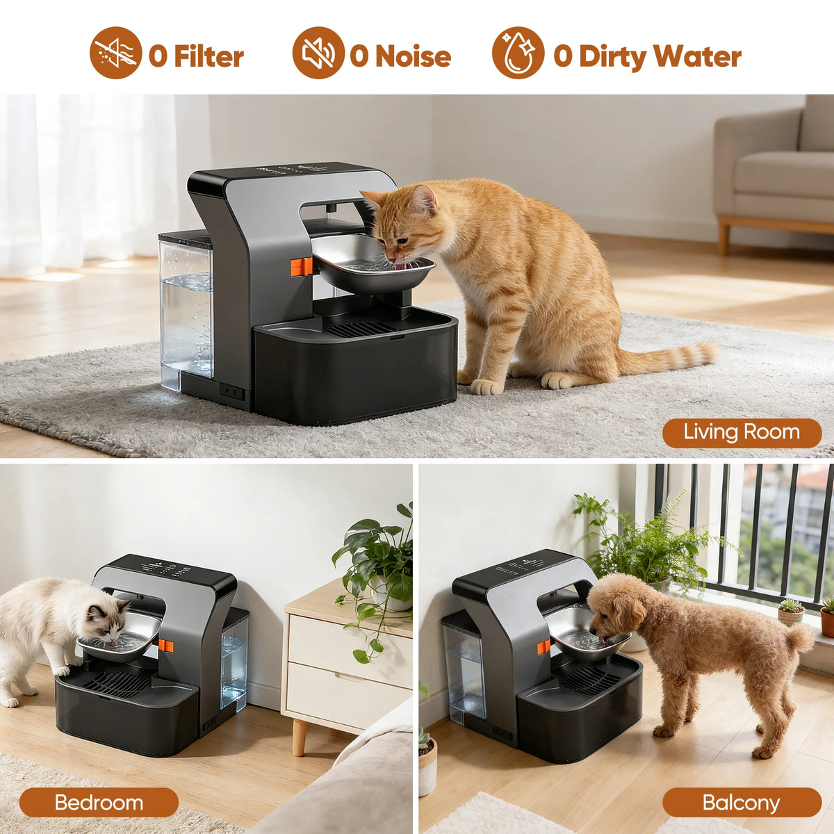 AquaSmart — Fontaine à eau intelligente 3,2 L pour chien et chat, sans filtre